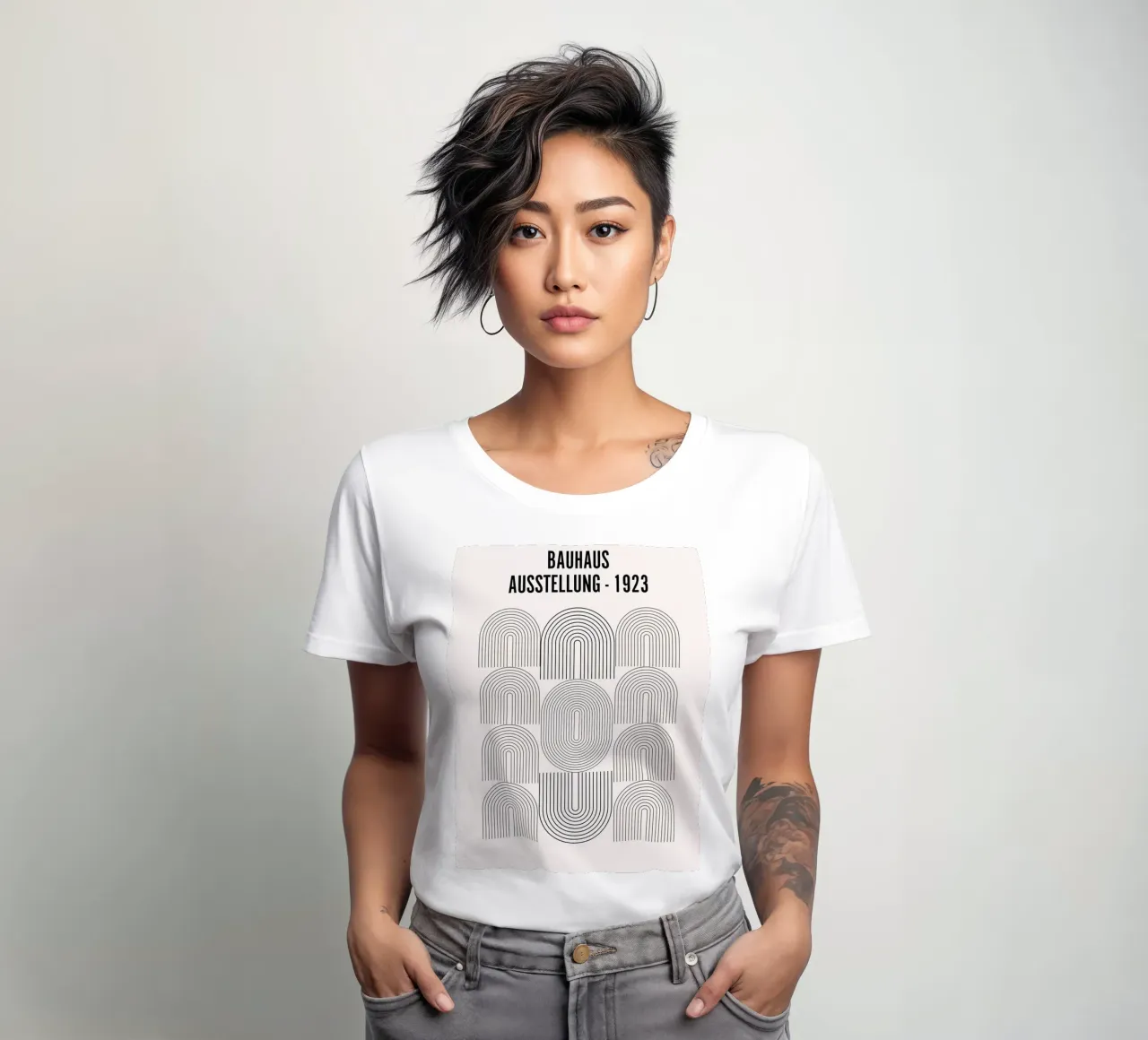 Bauhaus Line Art - Minimal Geometric women's fitted t-shirt by Studio Vibe
