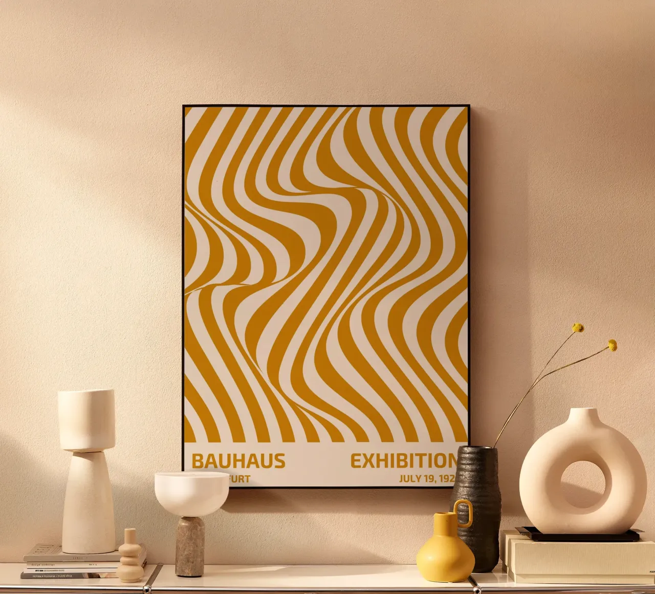 Bauhaus Wave Art - Retro Abstract Poster alu-dibond by Studio Vibe