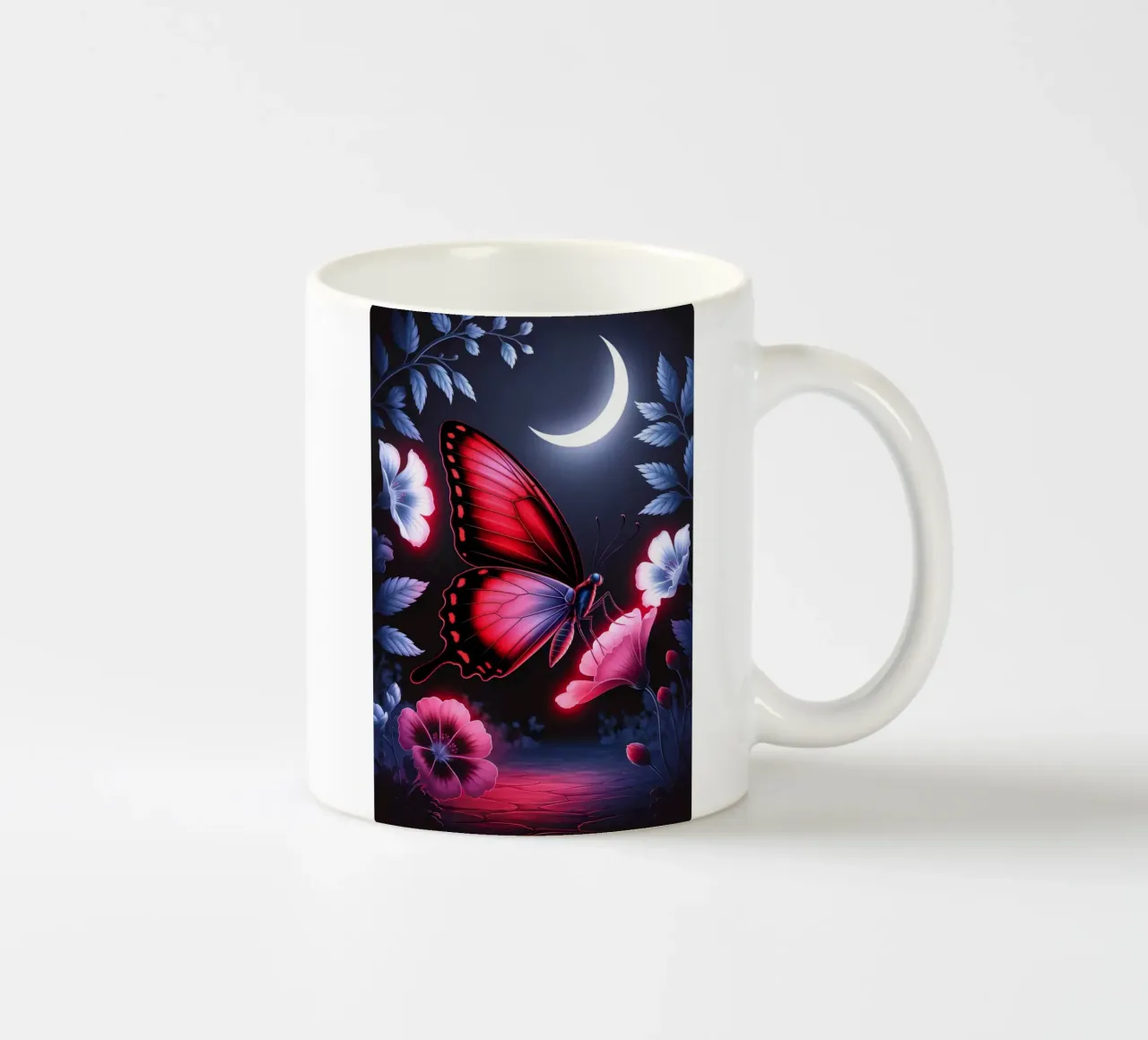 Midnight Bloom: Glowing Butterfly tazza in ceramica da IMAGINE ART