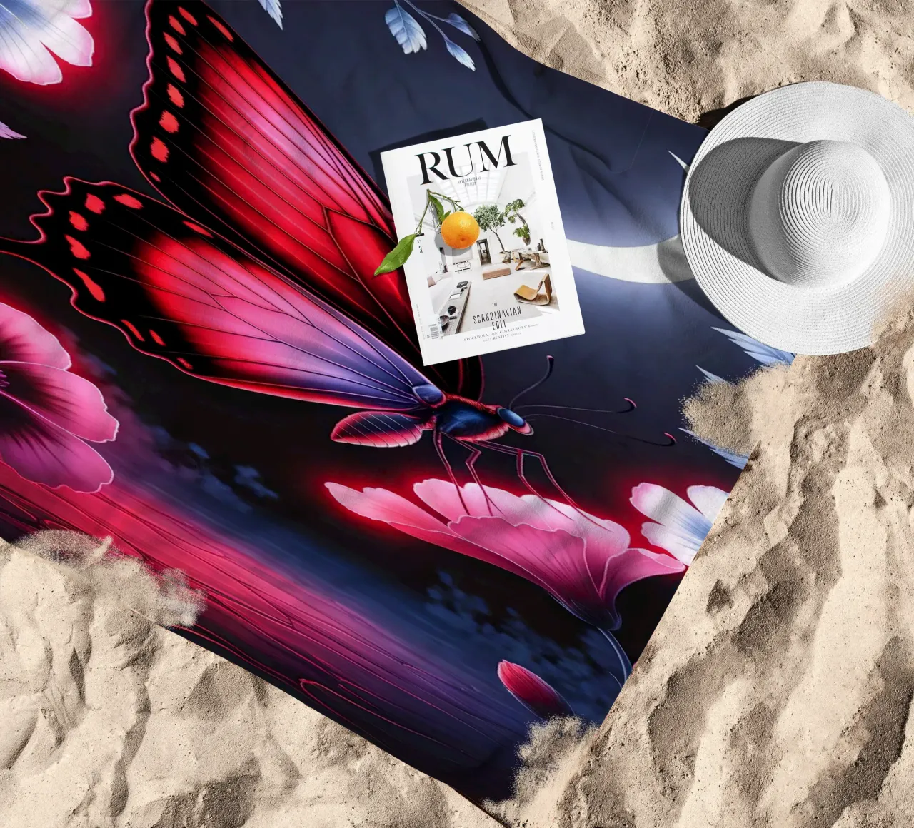 Midnight Bloom: Glowing Butterfly telo mare da IMAGINE ART