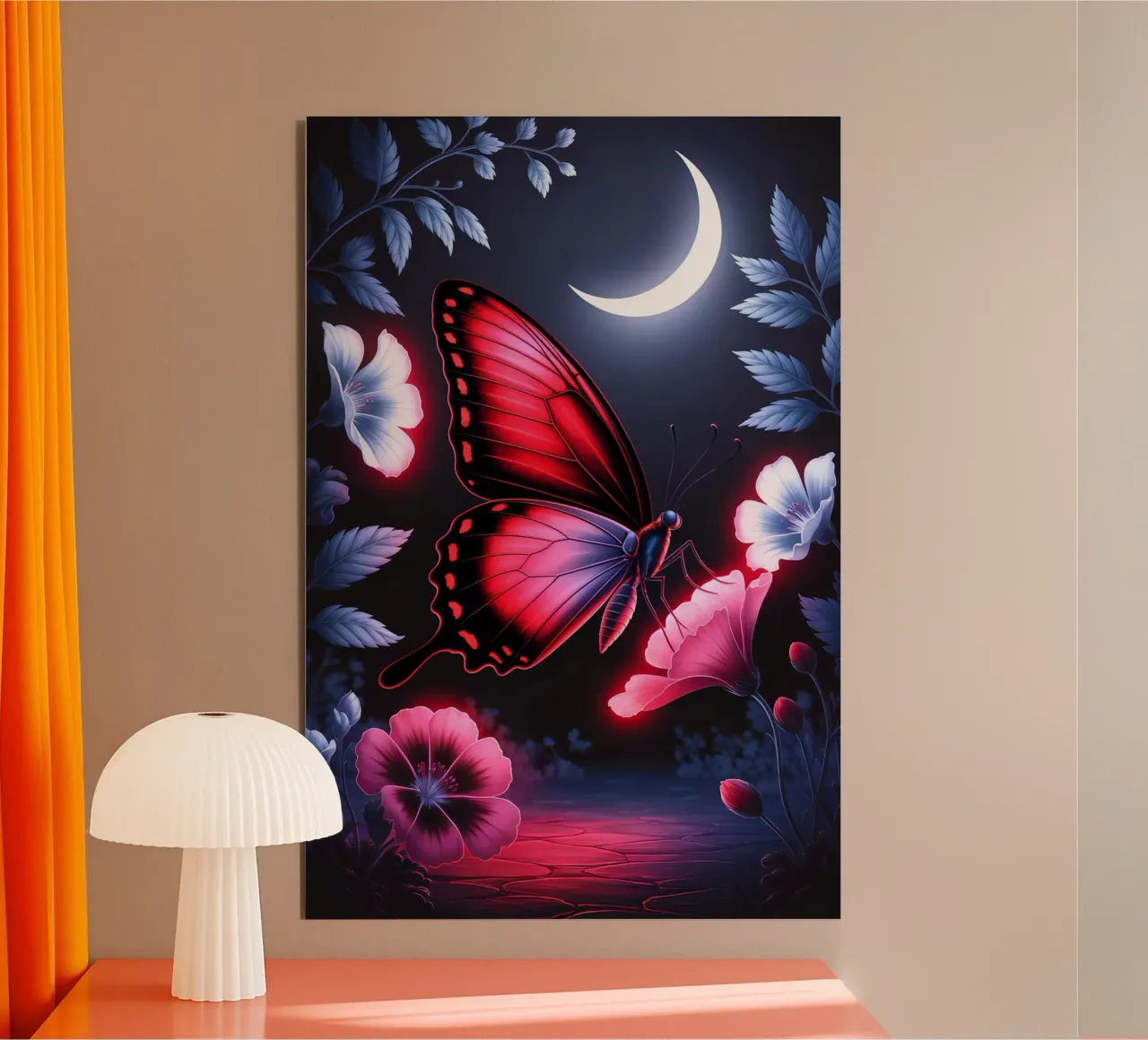 Midnight Bloom: Glowing Butterfly alluminio dibond da IMAGINE ART