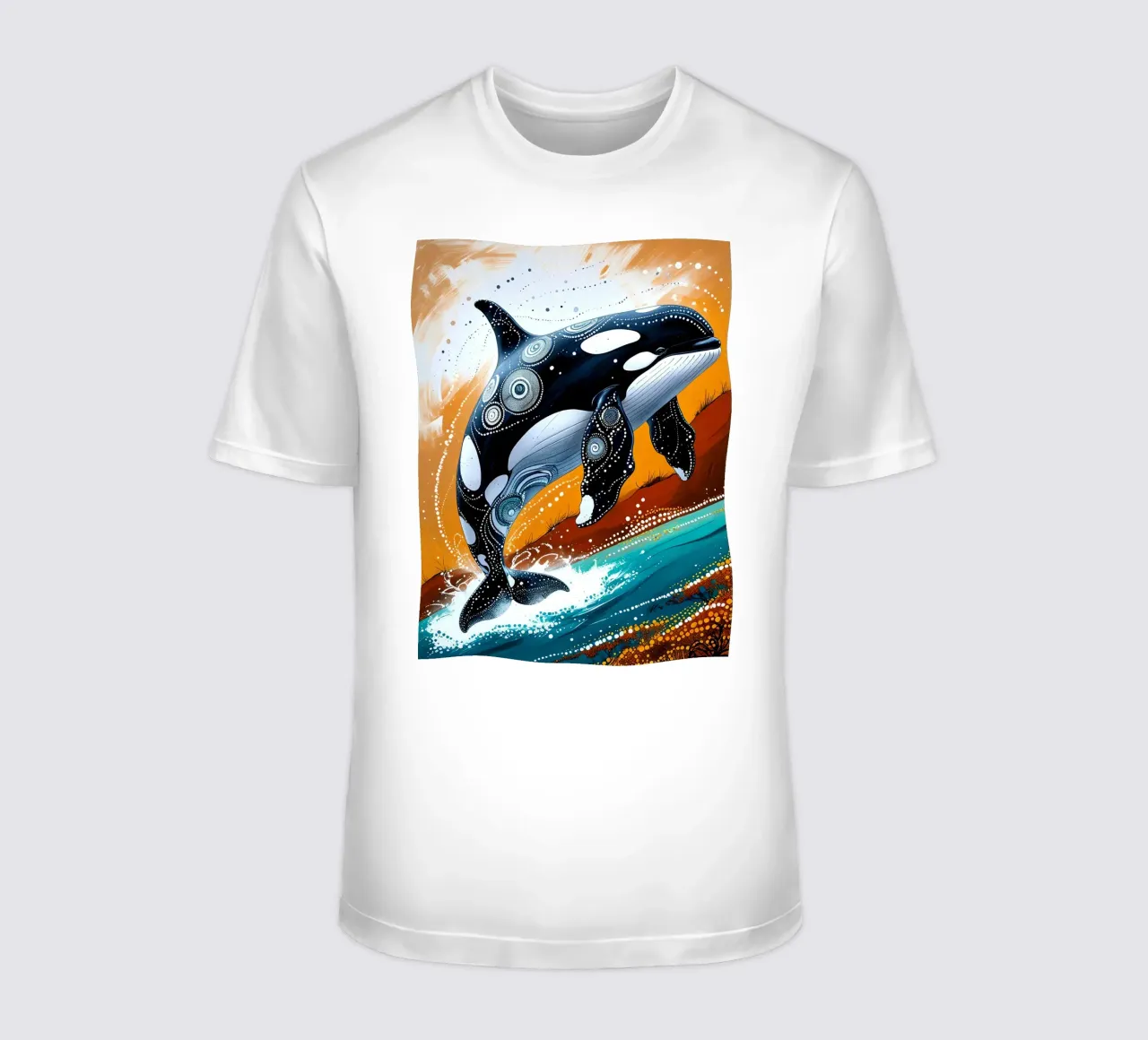 Stippled Ocean: Orca Art Print with White Dots t-shirt da IMAGINE ART