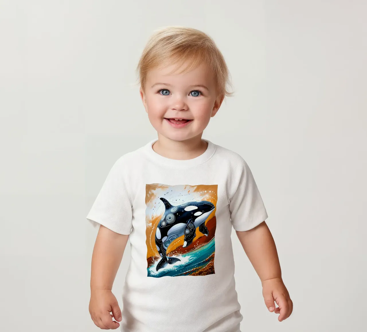Stippled Ocean: Orca Art Print with White Dots maglietta neonato da IMAGINE ART