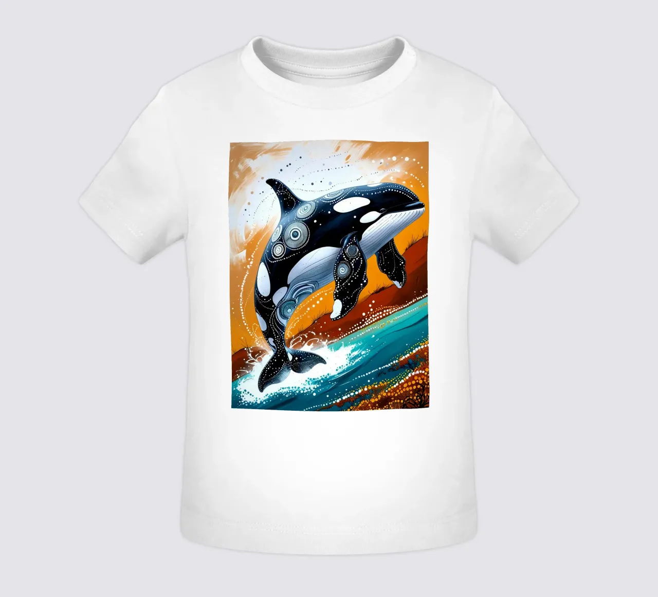 Stippled Ocean: Orca Art Print with White Dots maglietta neonato da IMAGINE ART