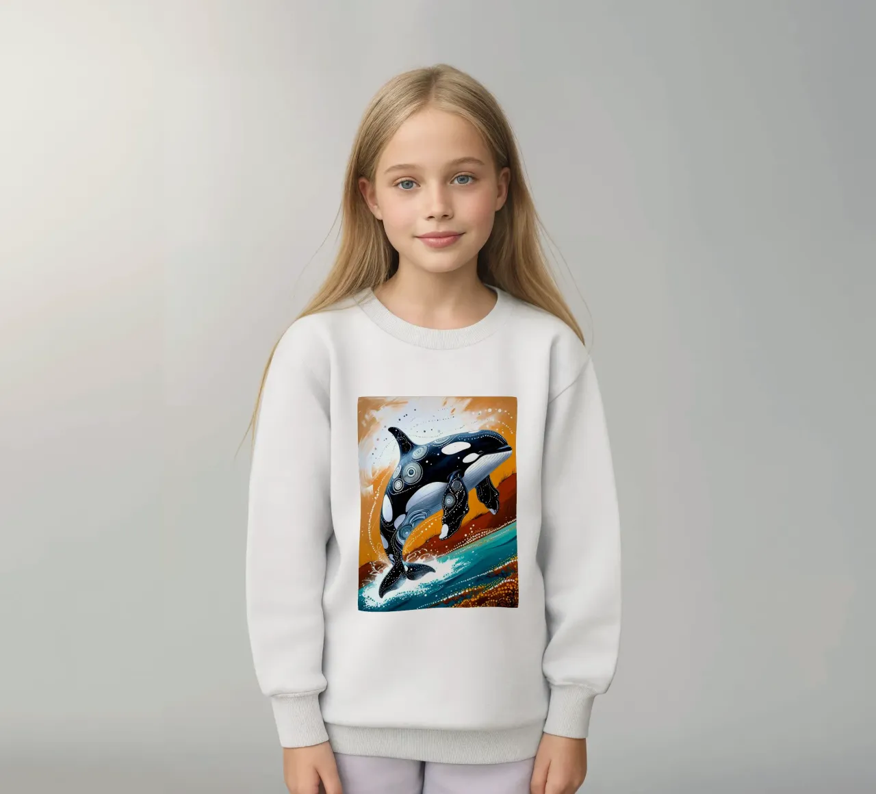 Stippled Ocean: Orca Art Print with White Dots felpa bambino da IMAGINE ART
