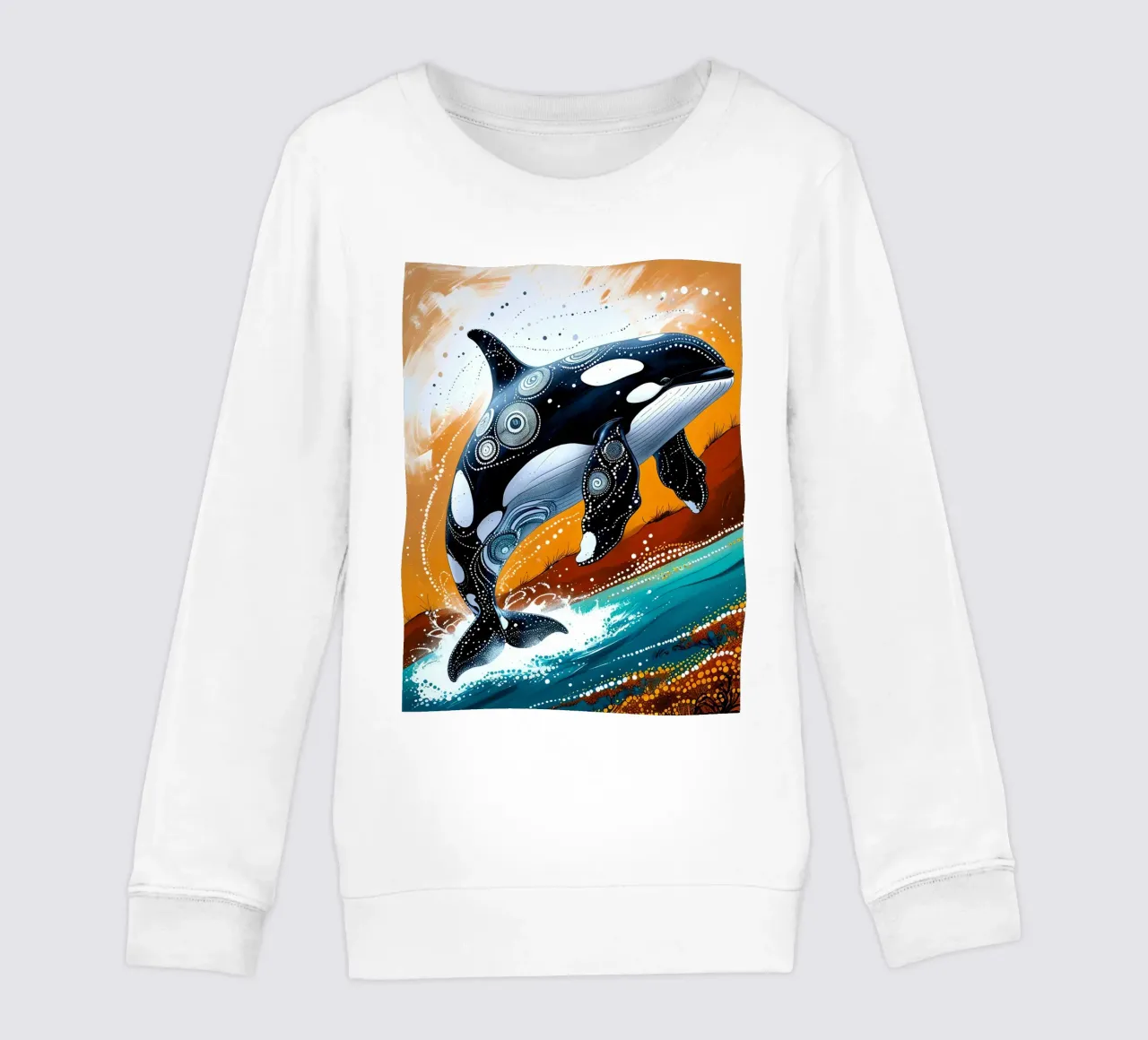 Stippled Ocean: Orca Art Print with White Dots felpa bambino da IMAGINE ART