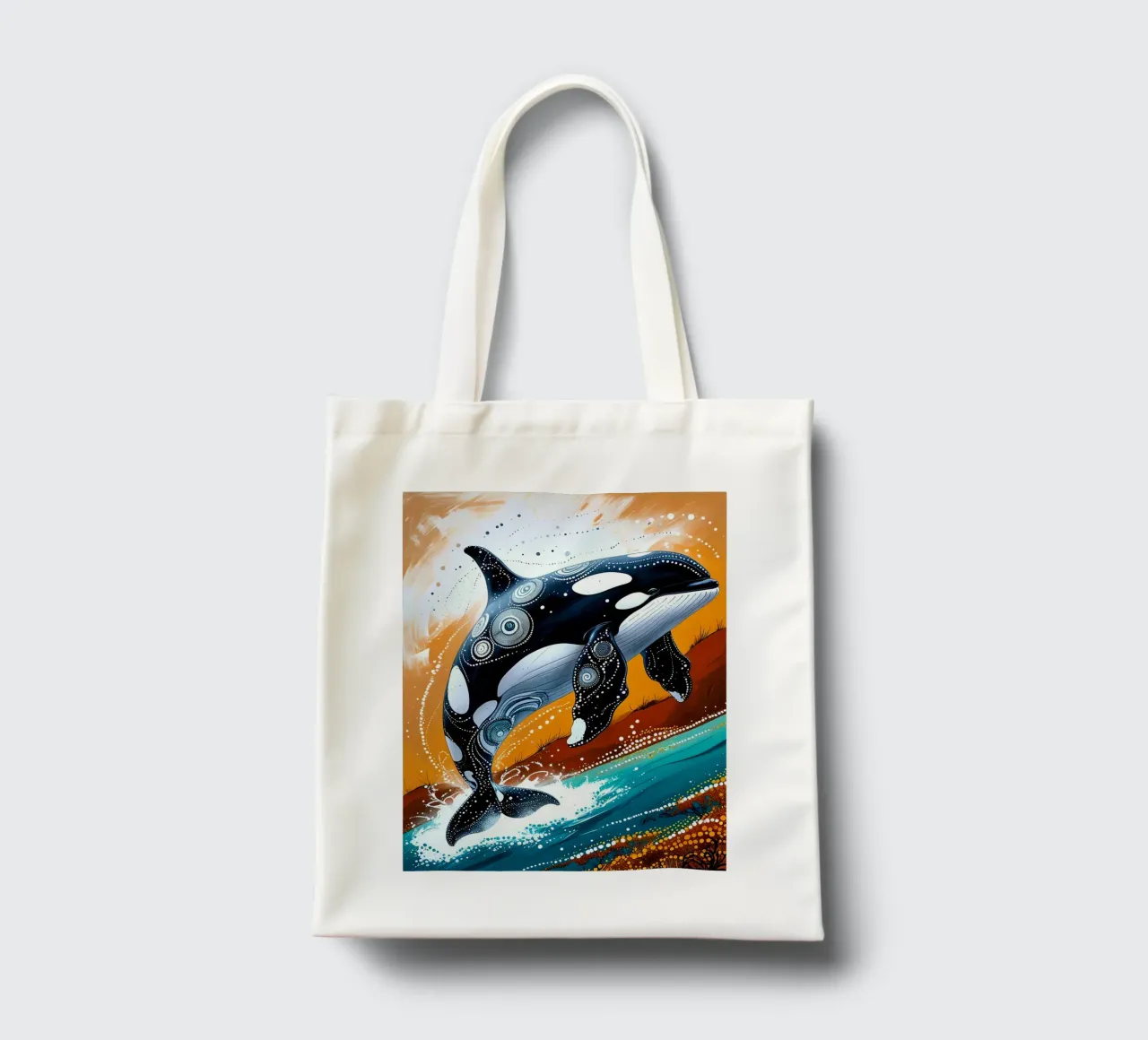 Stippled Ocean: Orca Art Print with White Dots borsa in juta da IMAGINE ART