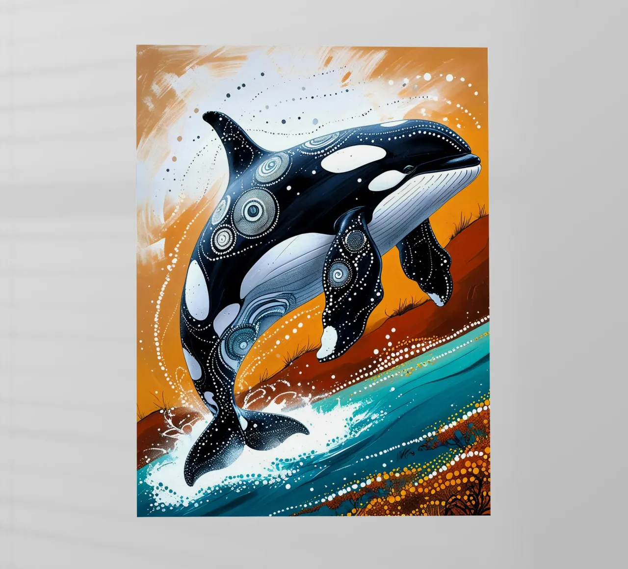 Stippled Ocean: Orca Art Print with White Dots pellicola backlit da IMAGINE ART