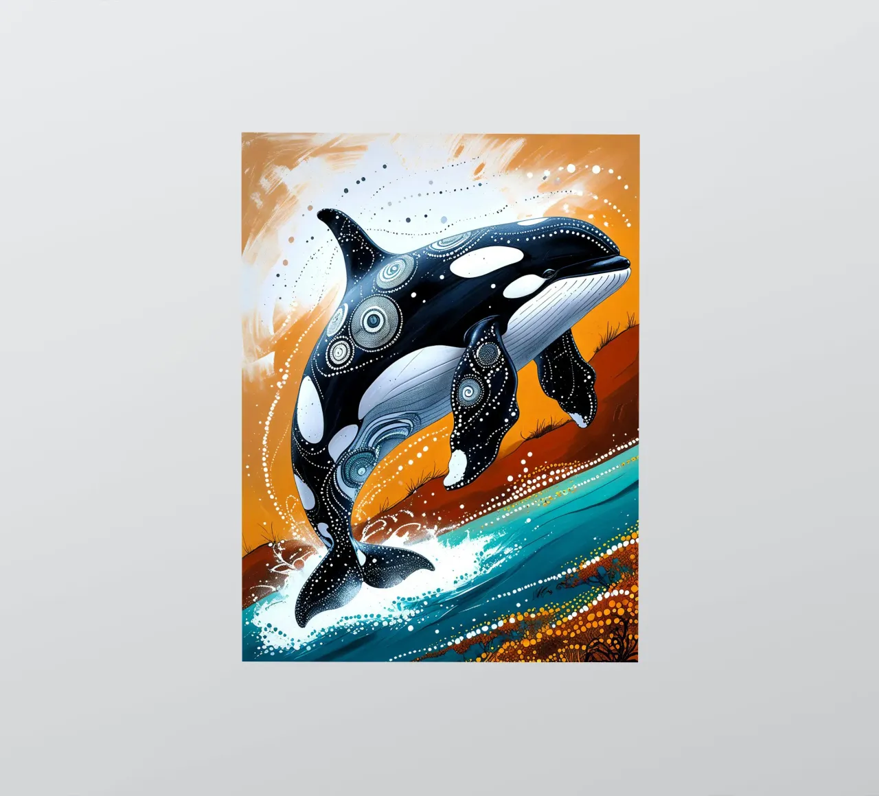 Stippled Ocean: Orca Art Print with White Dots adesivo da IMAGINE ART