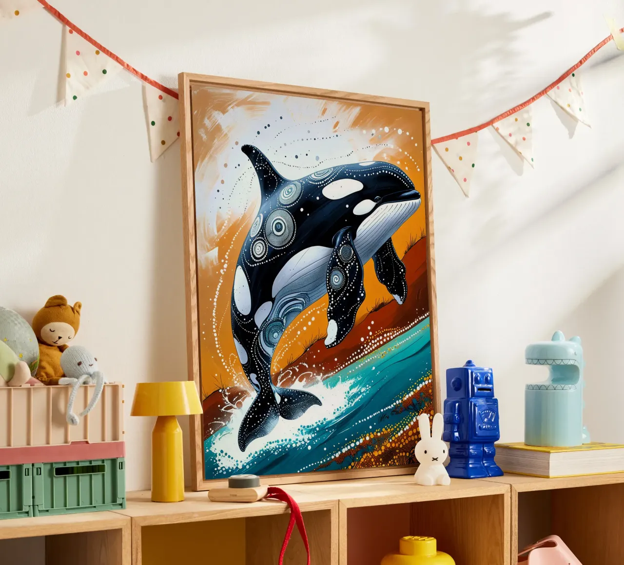 Stippled Ocean: Orca Art Print with White Dots plexiglass da IMAGINE ART