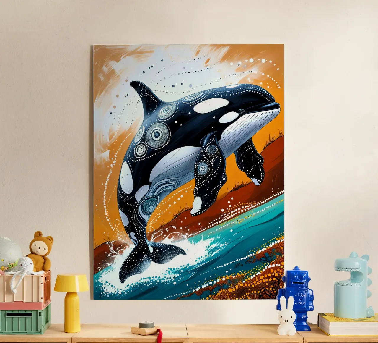 Stippled Ocean: Orca Art Print with White Dots plexiglass da IMAGINE ART