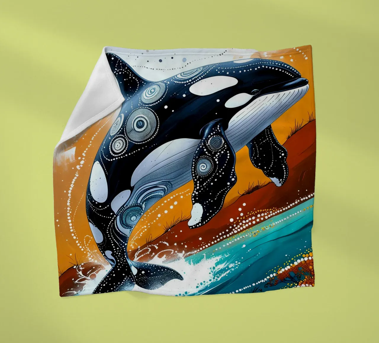 Stippled Ocean: Orca Art Print with White Dots coperta in pile da IMAGINE ART