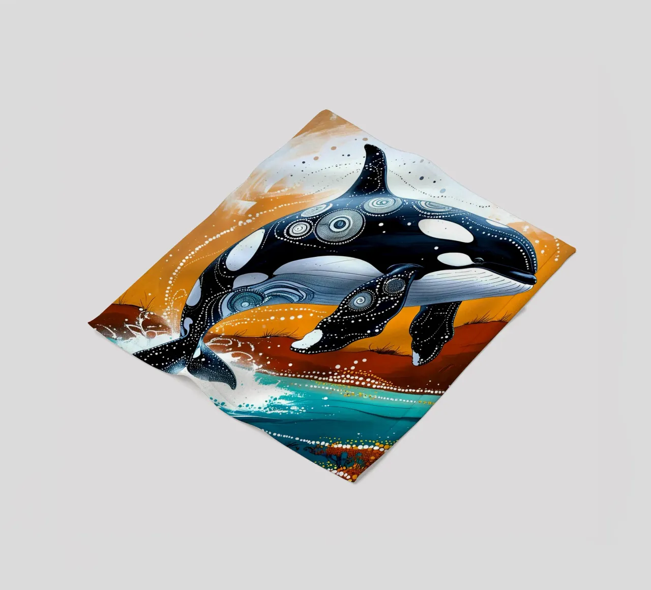 Stippled Ocean: Orca Art Print with White Dots coperta in pile da IMAGINE ART