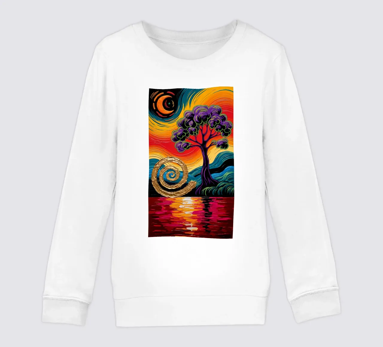 Twilight's Embrace: Purple Tree & Golden Spheres Fine Art Pr felpa bambino da IMAGINE ART