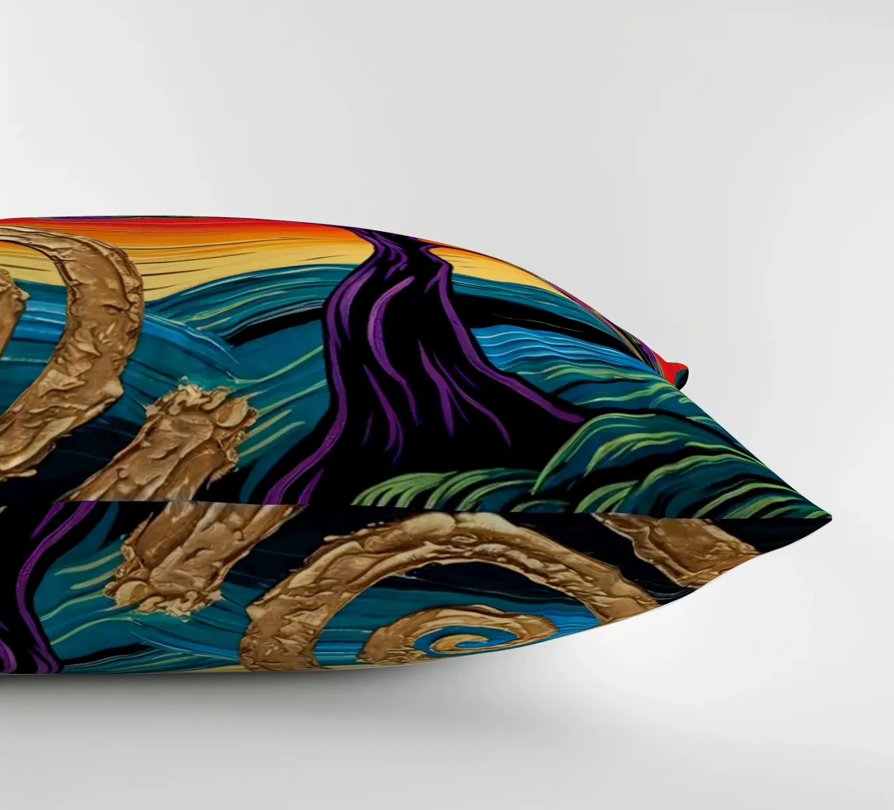 Twilight's Embrace: Purple Tree & Golden Spheres Fine Art Pr cuscino da IMAGINE ART