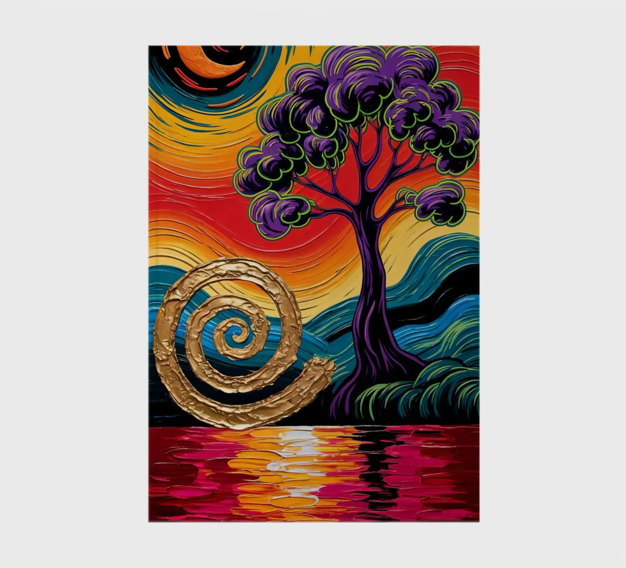 Twilight's Embrace: Purple Tree & Golden Spheres Fine Art Pr diario da IMAGINE ART