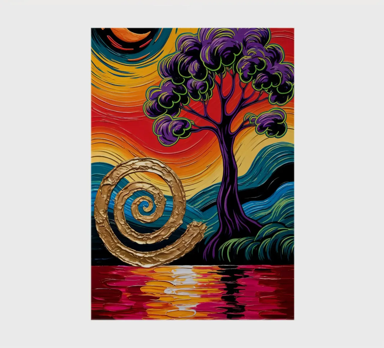 Twilight's Embrace: Purple Tree & Golden Spheres Fine Art Pr diario da IMAGINE ART