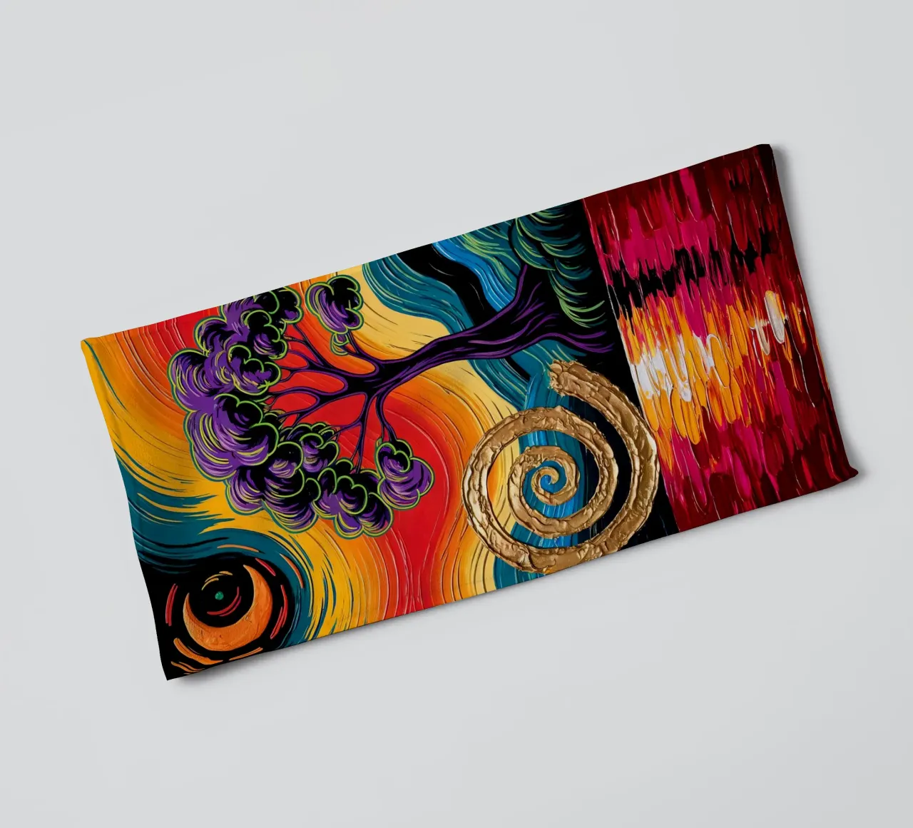 Twilight's Embrace: Purple Tree & Golden Spheres Fine Art Pr asciugamano da bagno da IMAGINE ART