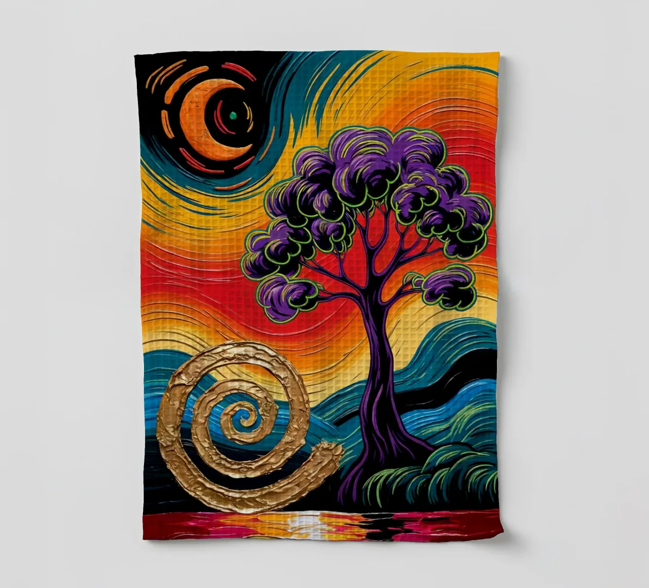 Twilight's Embrace: Purple Tree & Golden Spheres Fine Art Pr canovaccio da cucina da IMAGINE ART