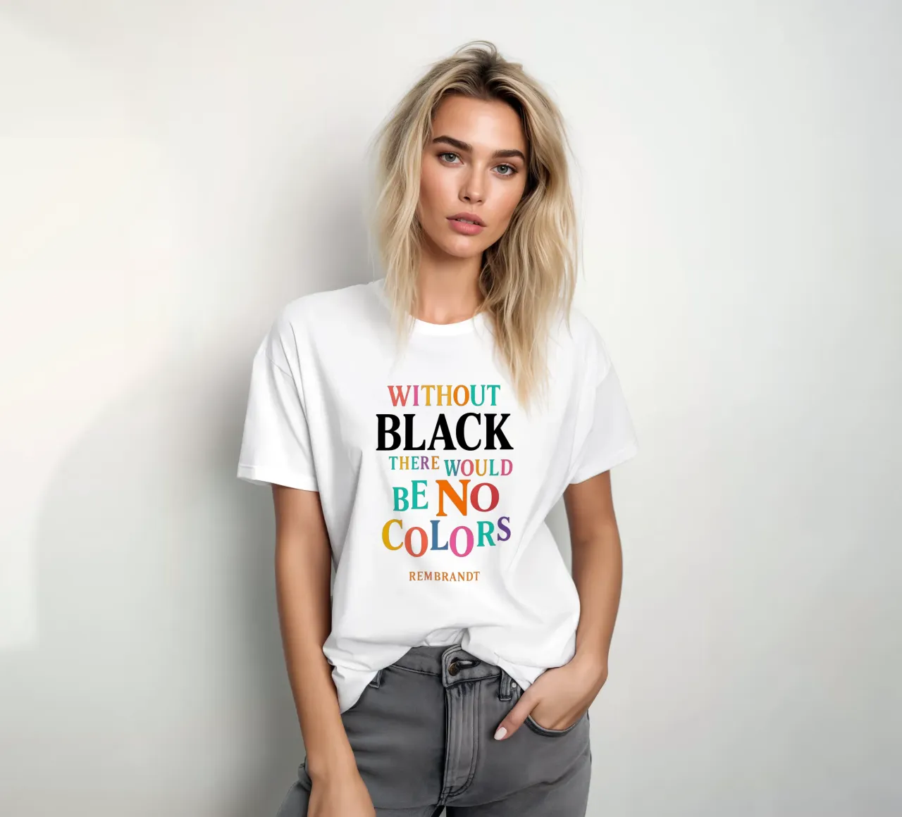 WITHOUT BLACK, THERE WOULD BE NO COLORS (Rembrandt) t-shirt da Vintage Van Gogh