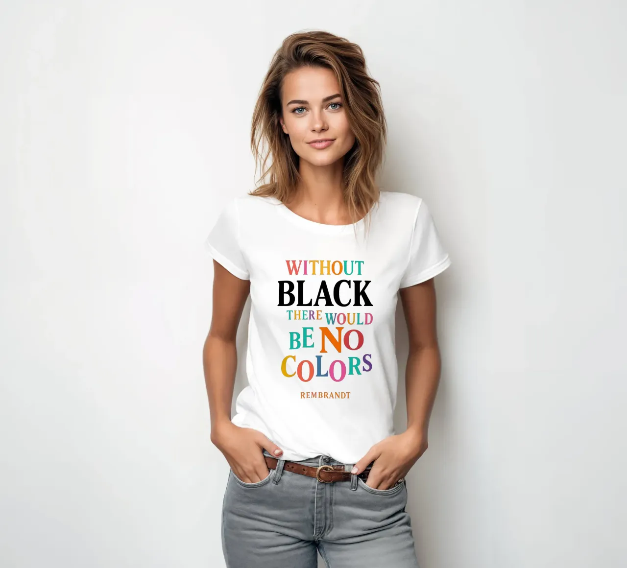 WITHOUT BLACK, THERE WOULD BE NO COLORS (Rembrandt) t-shirt da donna da Vintage Van Gogh