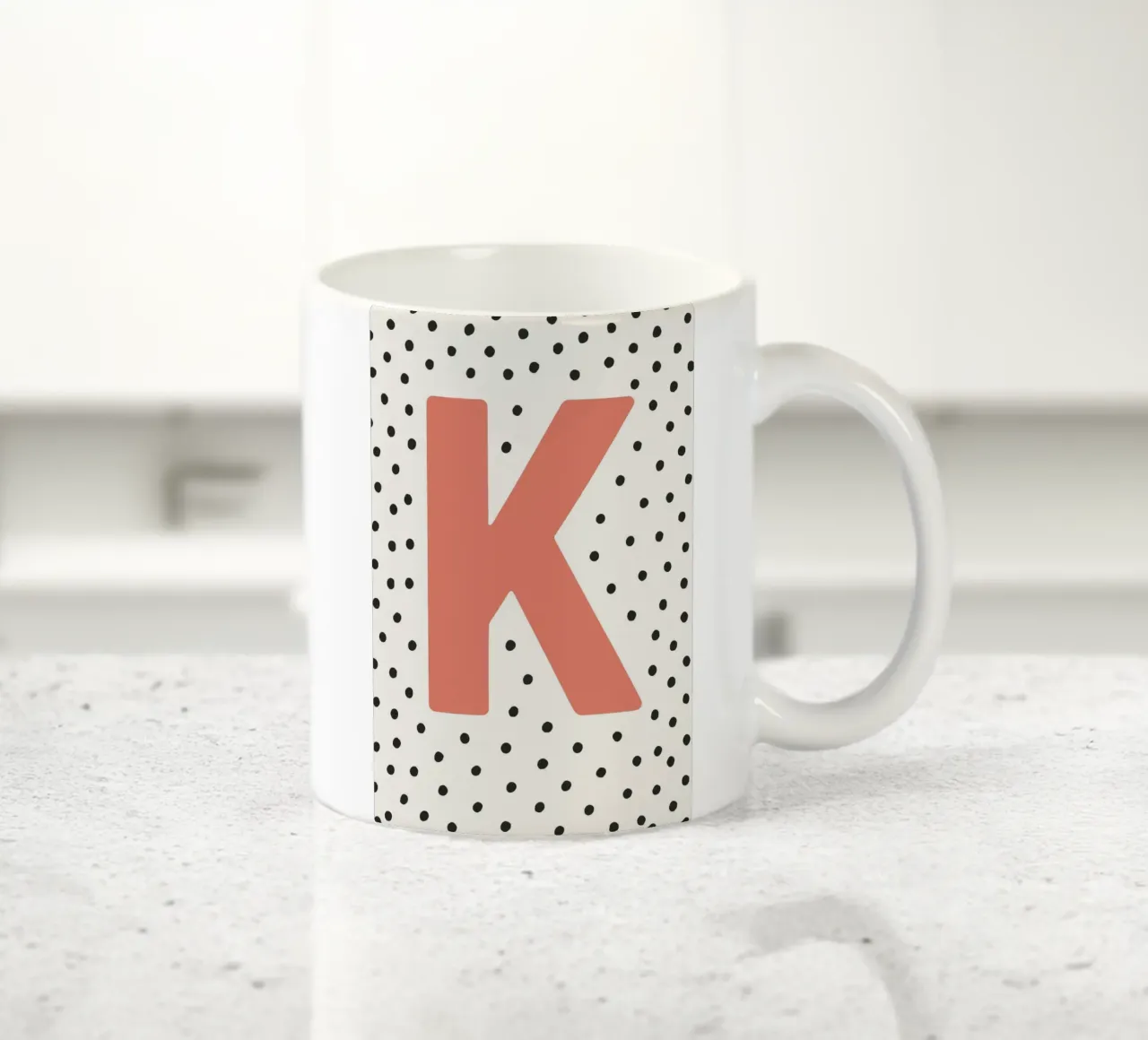 Initial K on dot pattern - Scandinavian style ceramic mug by KidzStudio