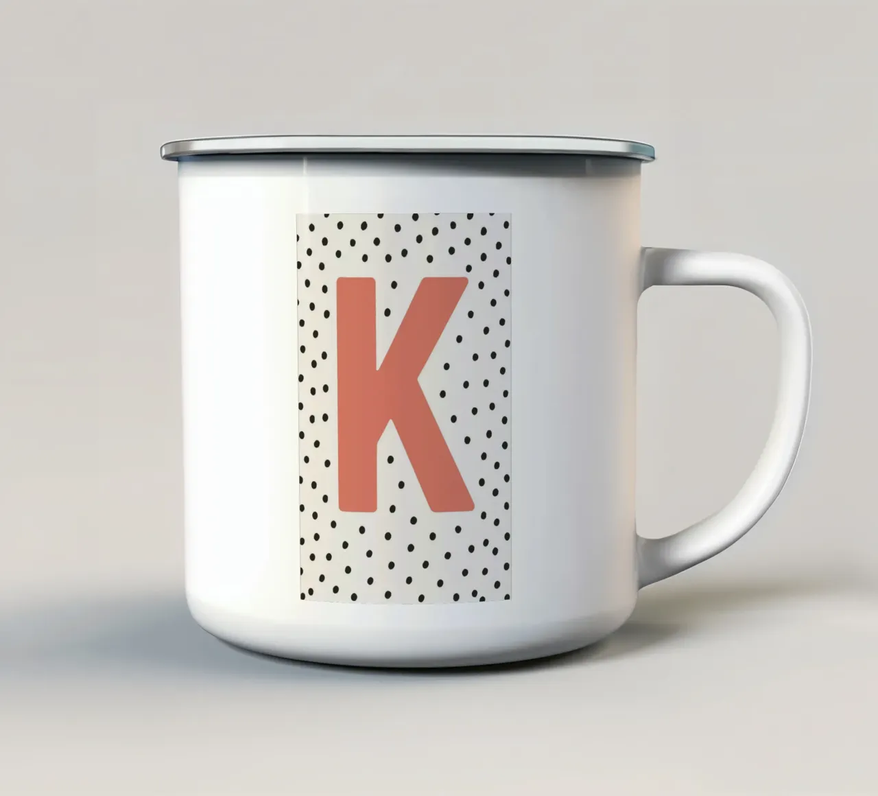Initial K on dot pattern - Scandinavian style enamel mug by KidzStudio