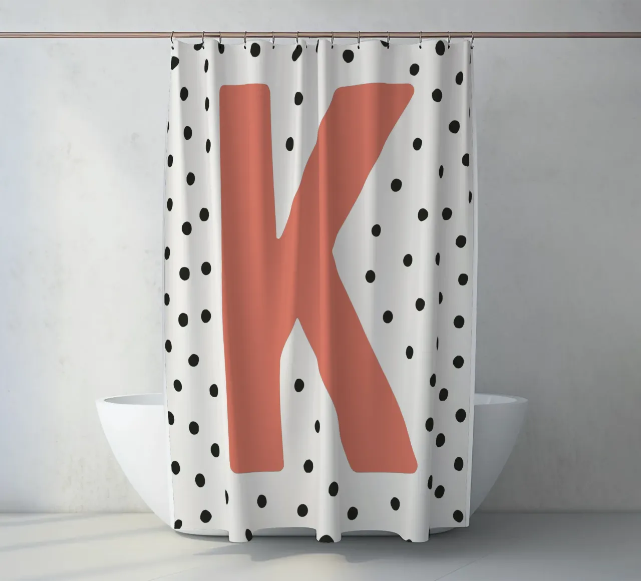 Initial K on dot pattern - Scandinavian style shower curtain by KidzStudio