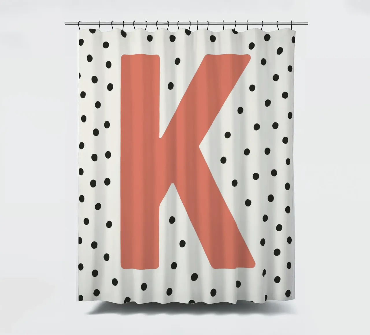 Initial K on dot pattern - Scandinavian style shower curtain by KidzStudio