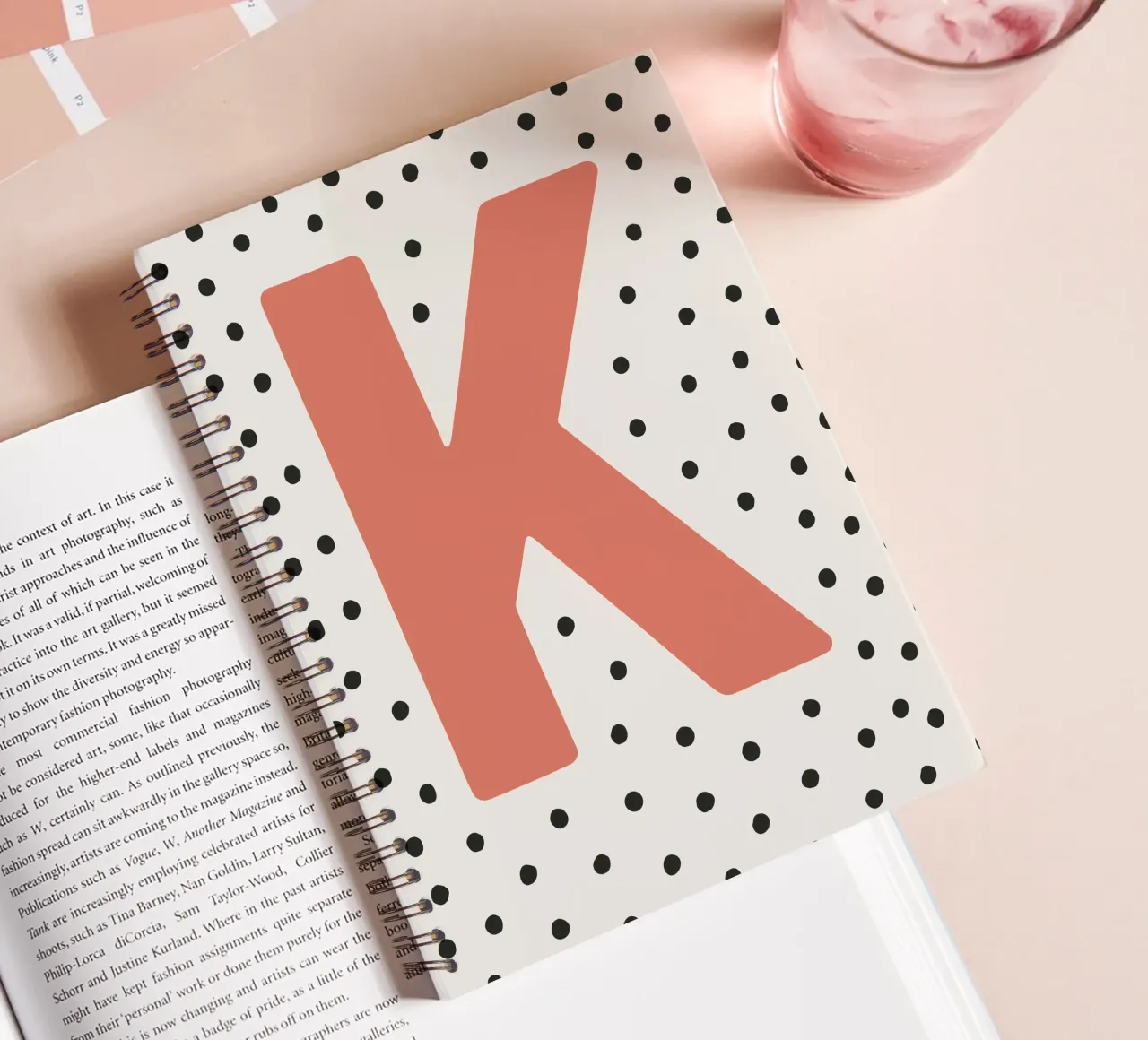 Initial K on dot pattern - Scandinavian style spiral notebook by KidzStudio