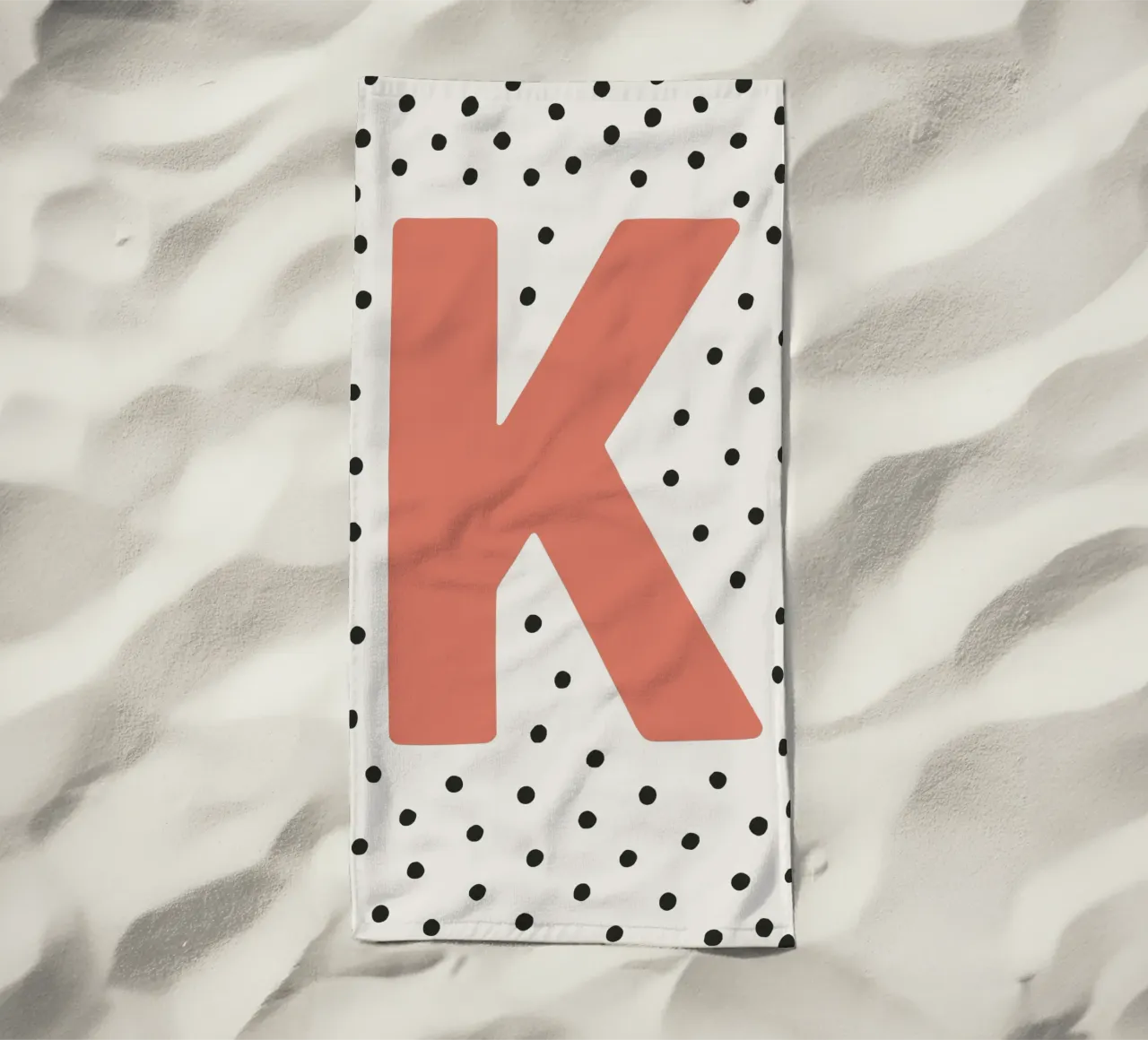 Initial K on dot pattern - Scandinavian style beach towel by KidzStudio