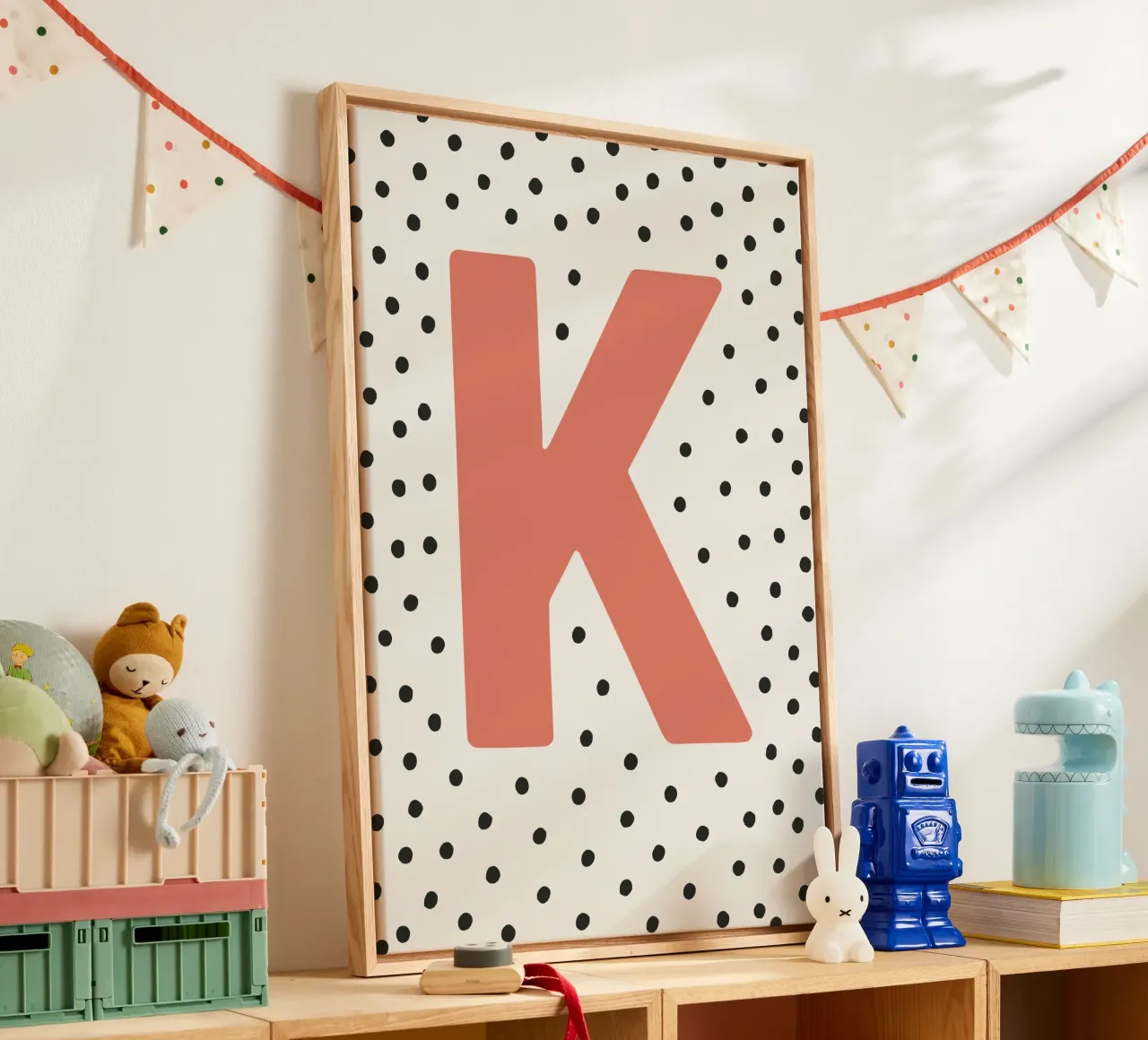 Initial K on dot pattern - Scandinavian style canvas by KidzStudio