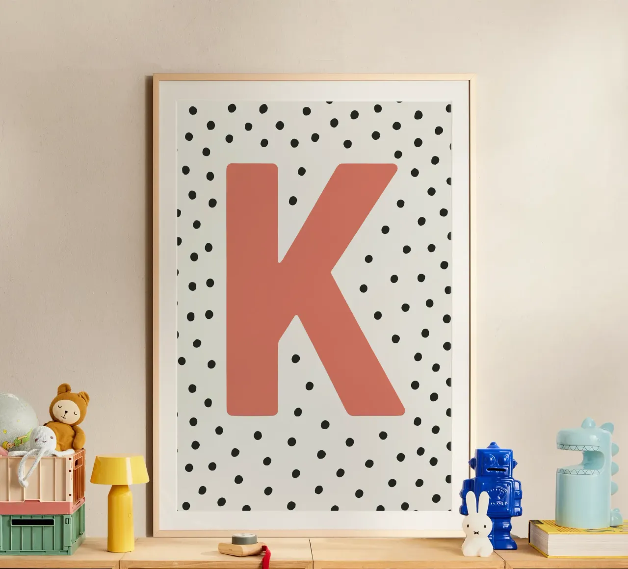 Initial K on dot pattern - Scandinavian style hahnemühle by KidzStudio