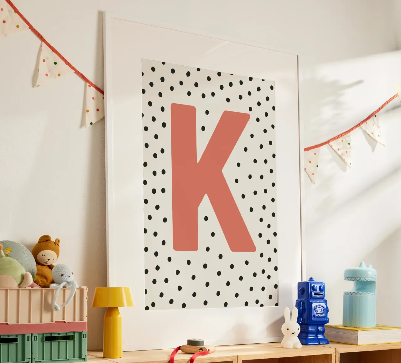 Initial K on dot pattern - Scandinavian style hahnemühle by KidzStudio