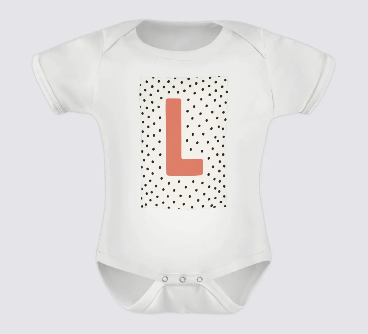 Initial L on dot pattern - Scandinavian style short-sleeve baby romper by KidzStudio