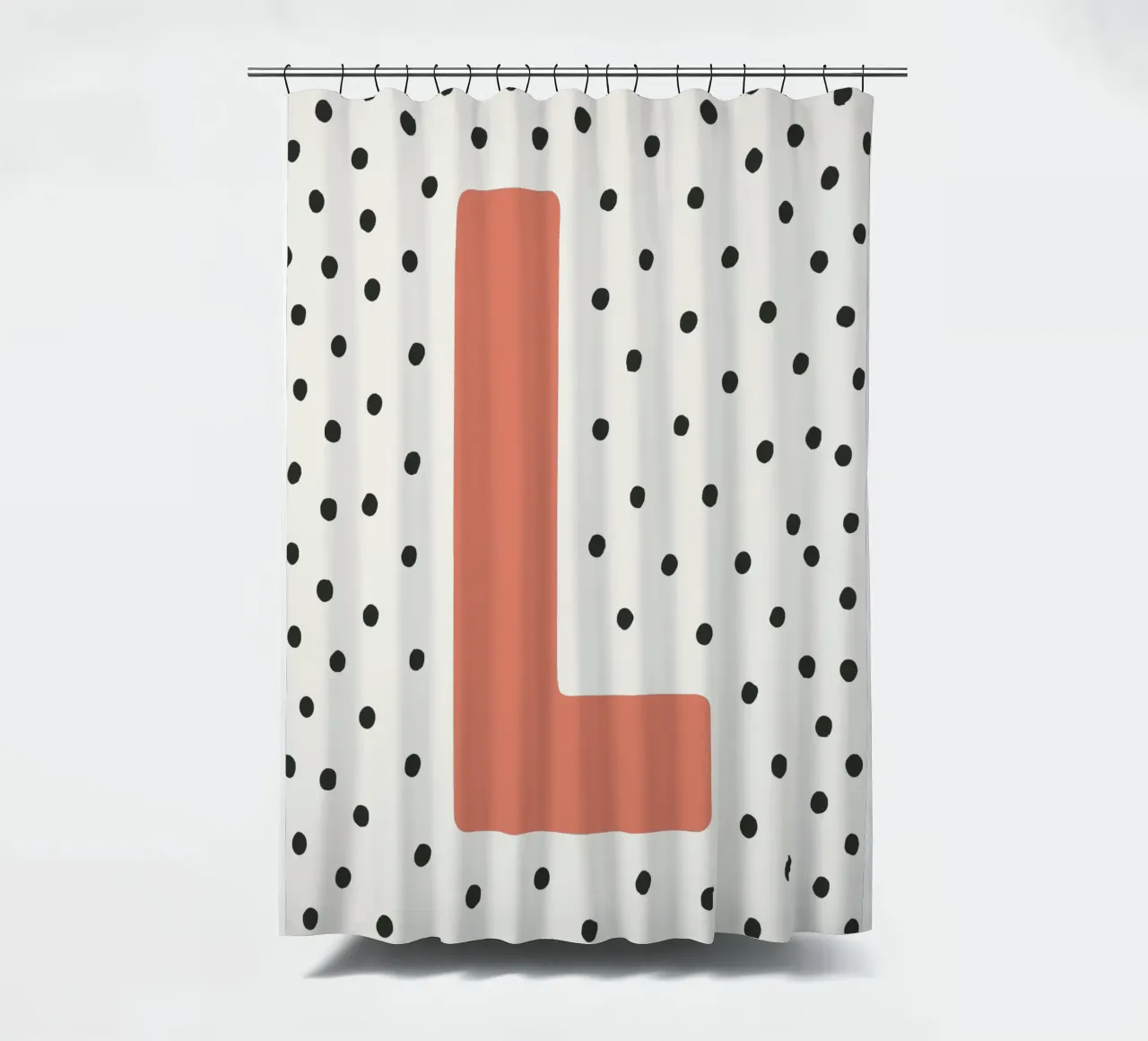 Initial L on dot pattern - Scandinavian style shower curtain by KidzStudio