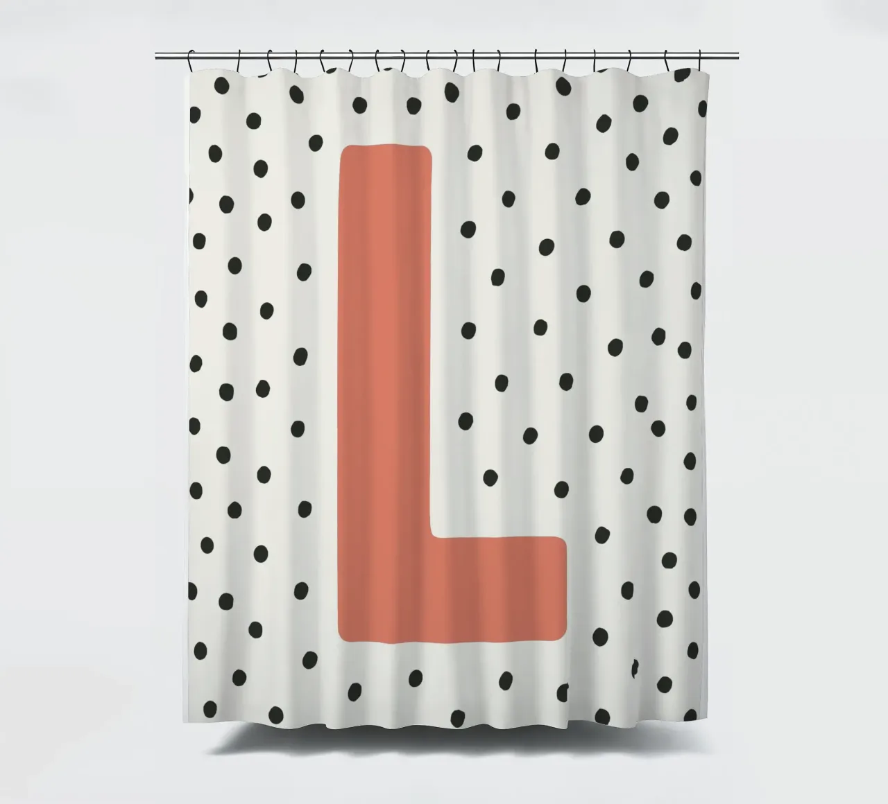 Initial L on dot pattern - Scandinavian style shower curtain by KidzStudio