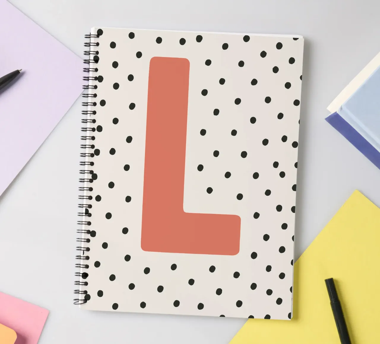 Initial L on dot pattern - Scandinavian style spiral notebook by KidzStudio