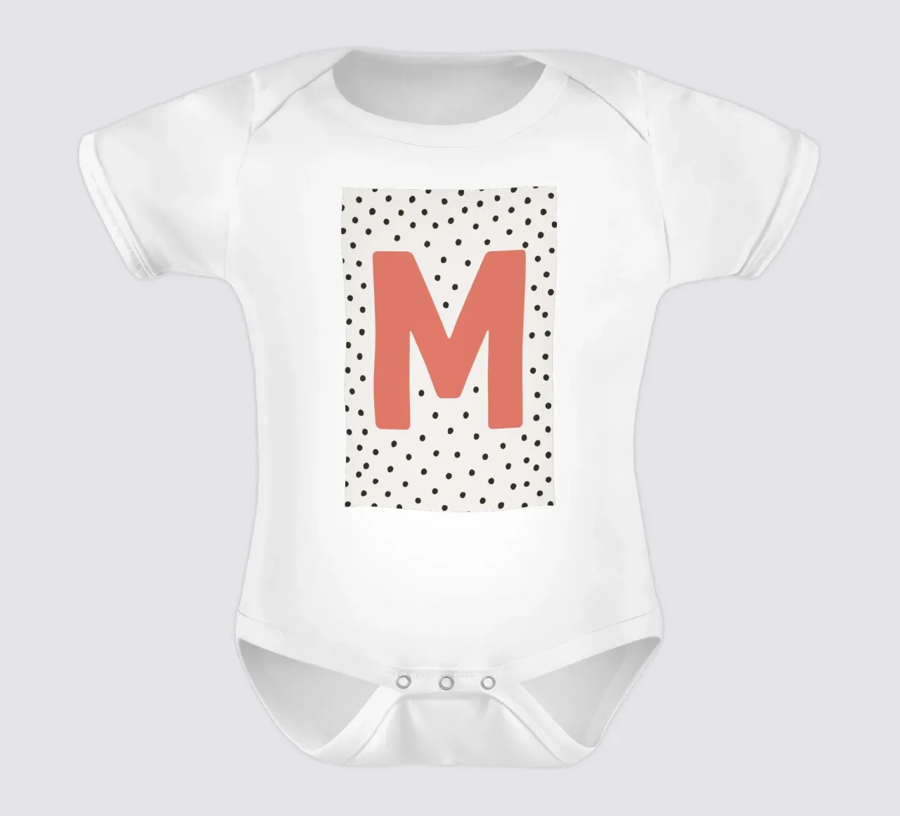 Initial M on dot pattern - Scandinavian style short-sleeve baby romper by KidzStudio
