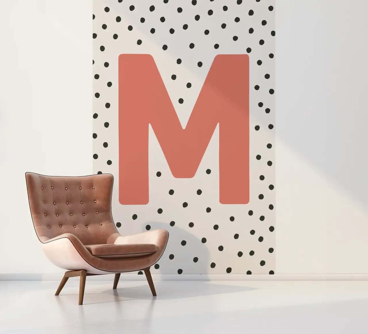 Initial M on dot pattern - Scandinavian style photo wallpaper by KidzStudio
