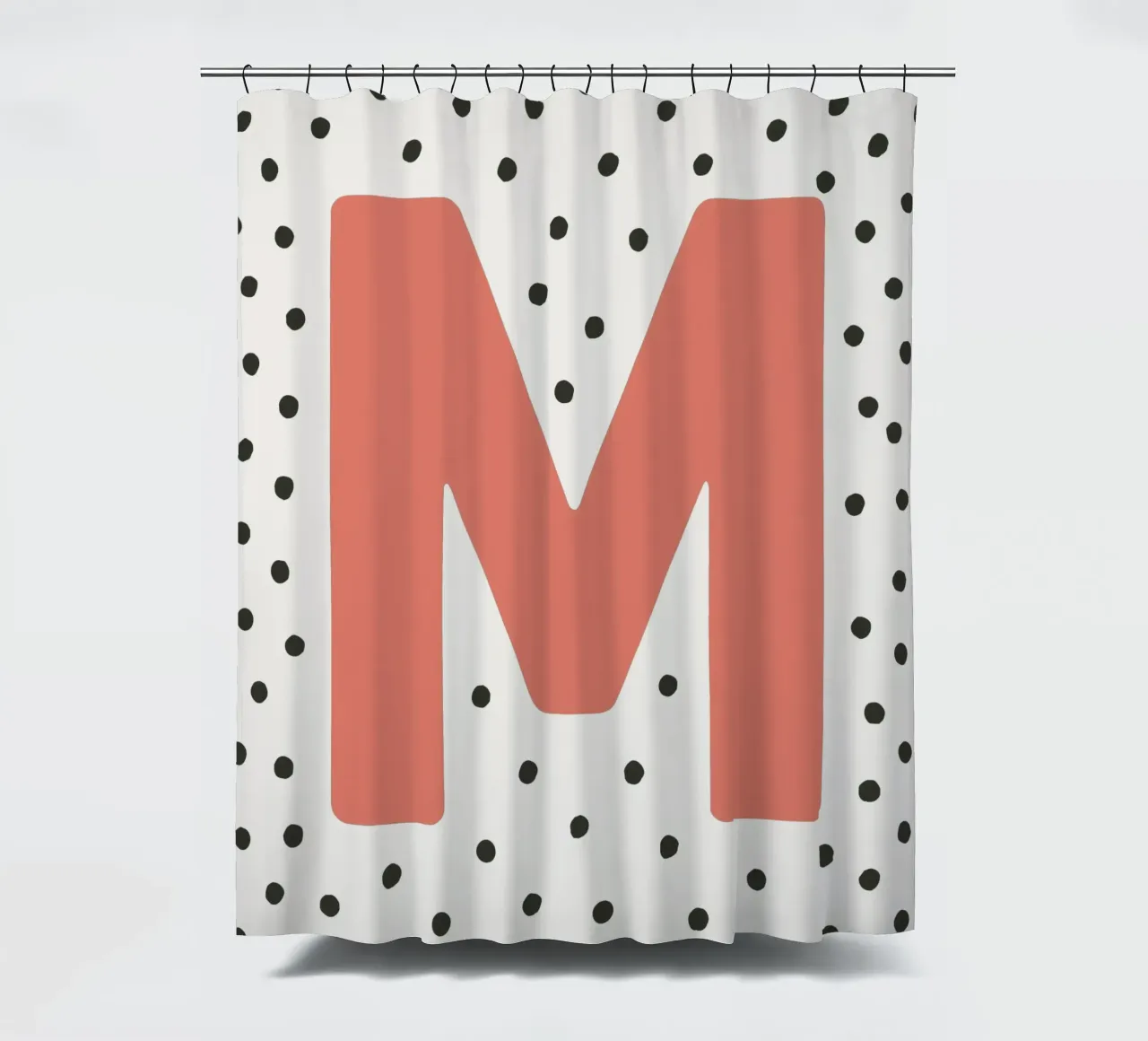 Initial M on dot pattern - Scandinavian style shower curtain by KidzStudio