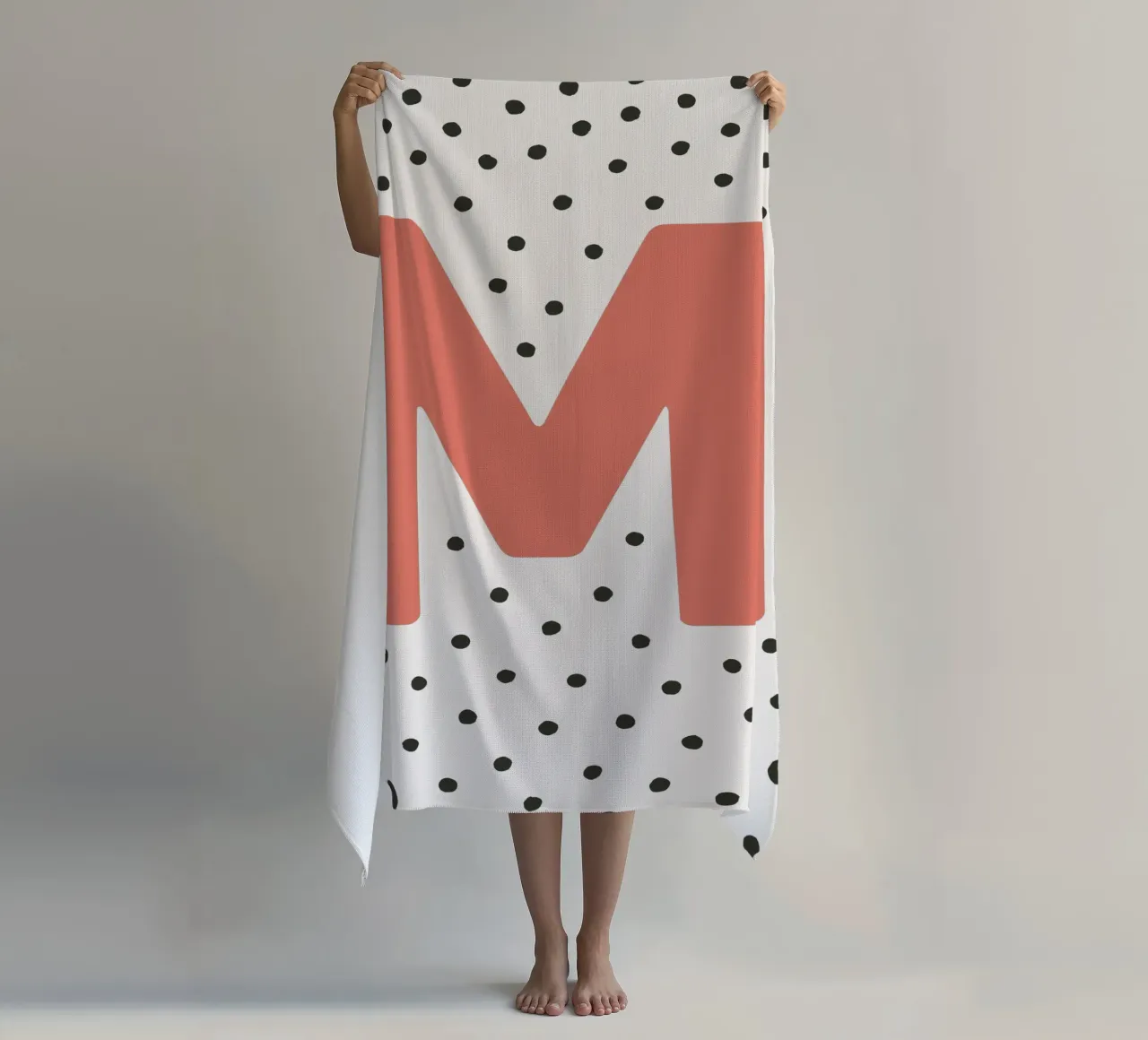 Initial M on dot pattern - Scandinavian style beach towel by KidzStudio