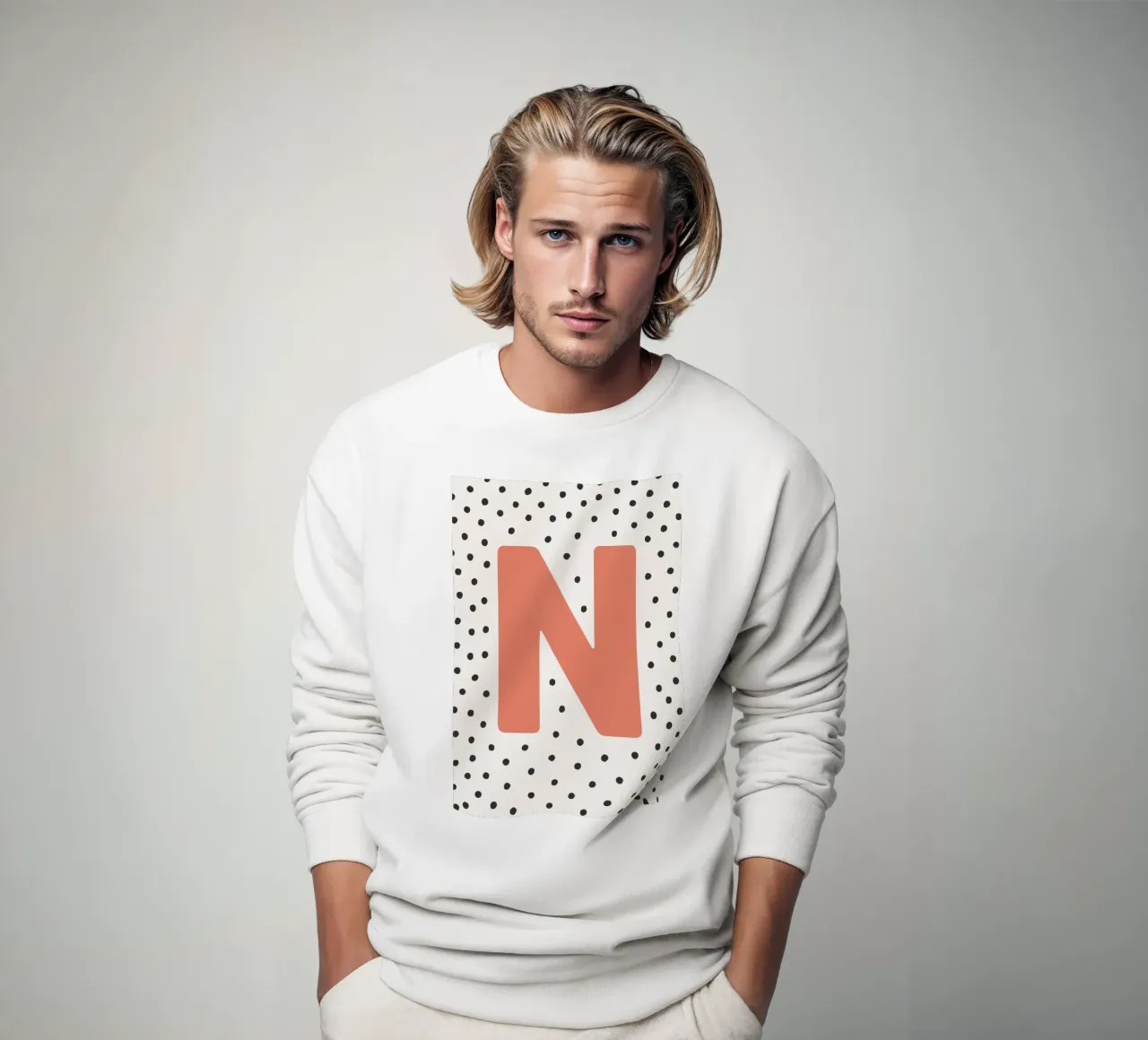 Initial N on dot pattern - Scandinavian style sweatshirt by KidzStudio