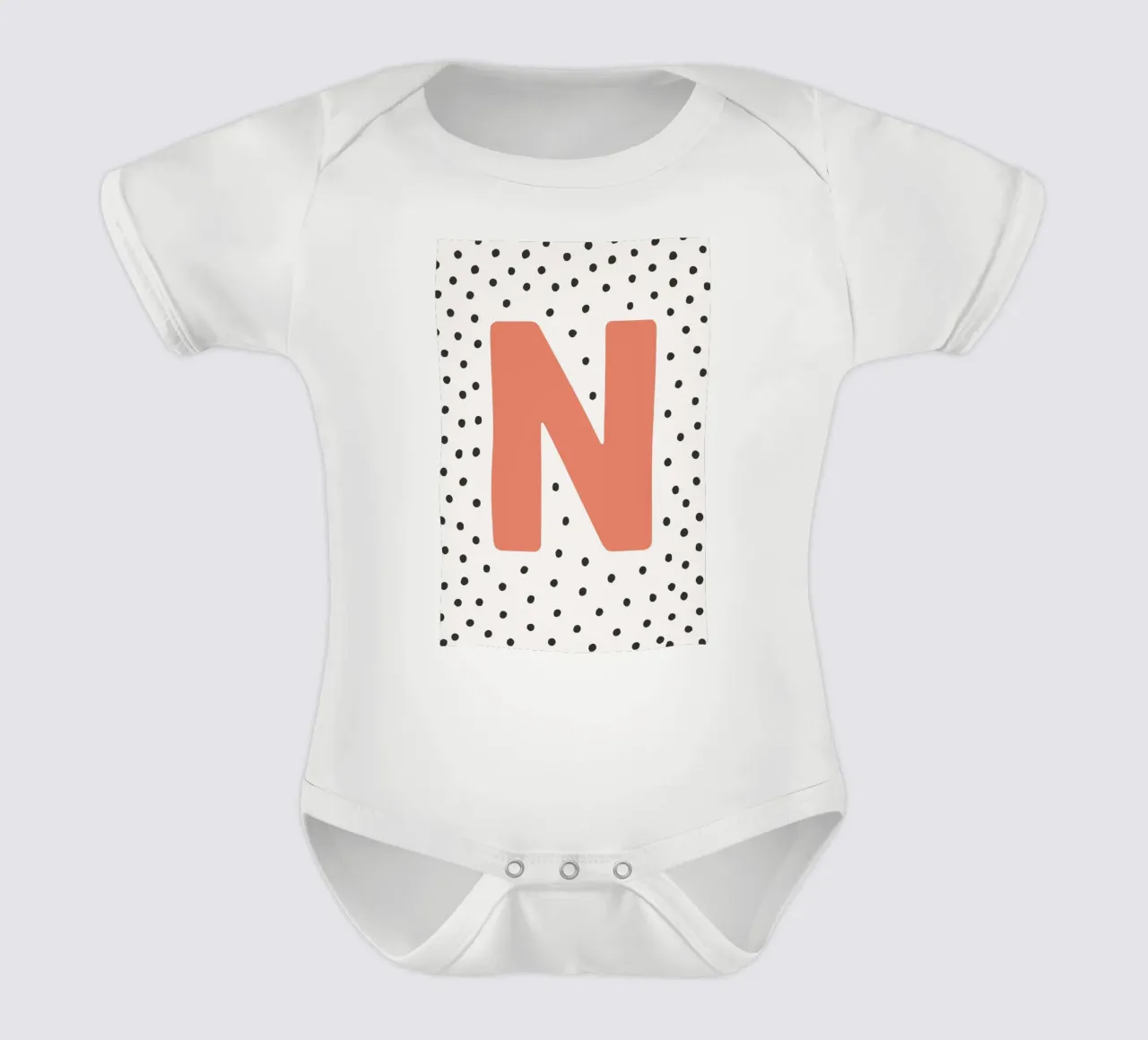 Initial N on dot pattern - Scandinavian style short-sleeve baby romper by KidzStudio