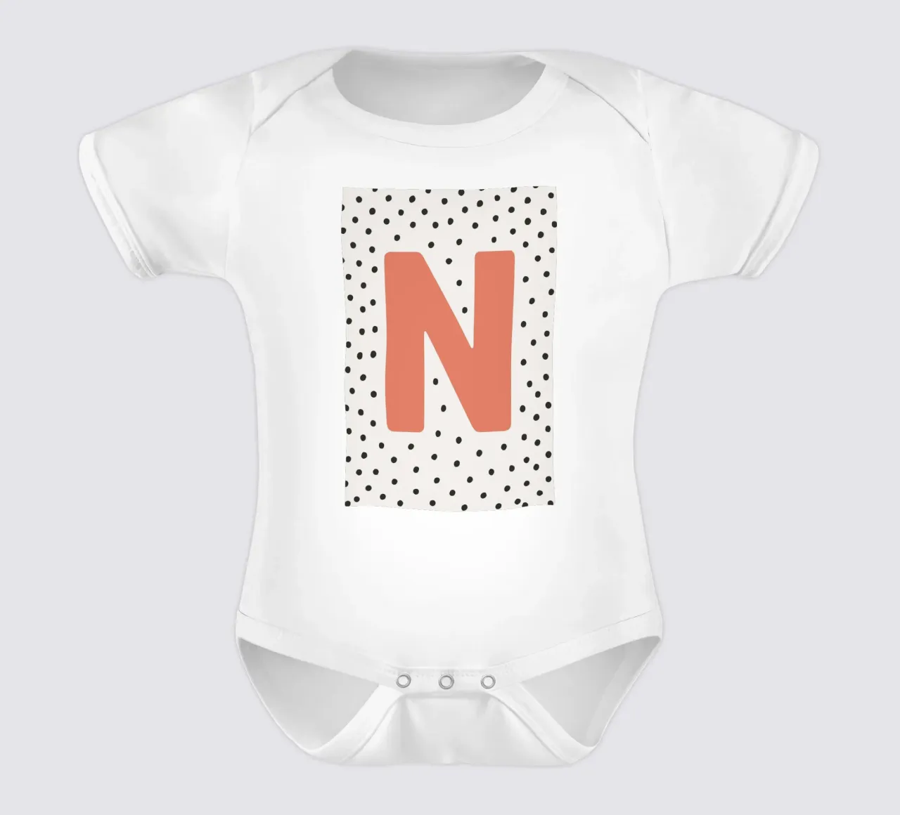 Initial N on dot pattern - Scandinavian style short-sleeve baby romper by KidzStudio