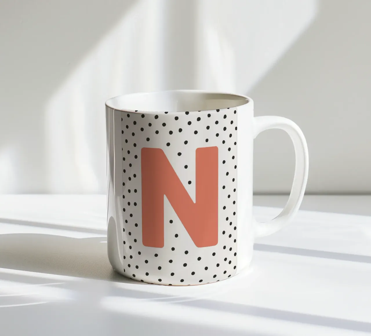 Initial N on dot pattern - Scandinavian style ceramic mug by KidzStudio