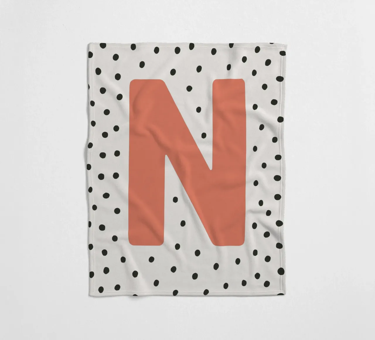 Initial N on dot pattern - Scandinavian style fleece blanket by KidzStudio