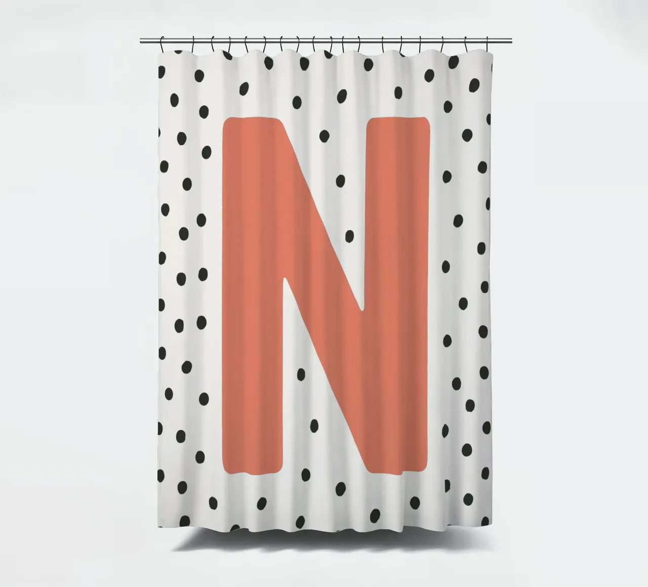 Initial N on dot pattern - Scandinavian style shower curtain by KidzStudio