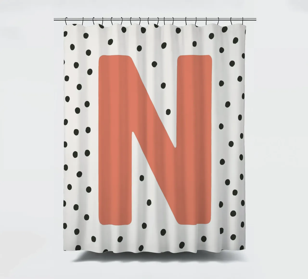 Initial N on dot pattern - Scandinavian style shower curtain by KidzStudio