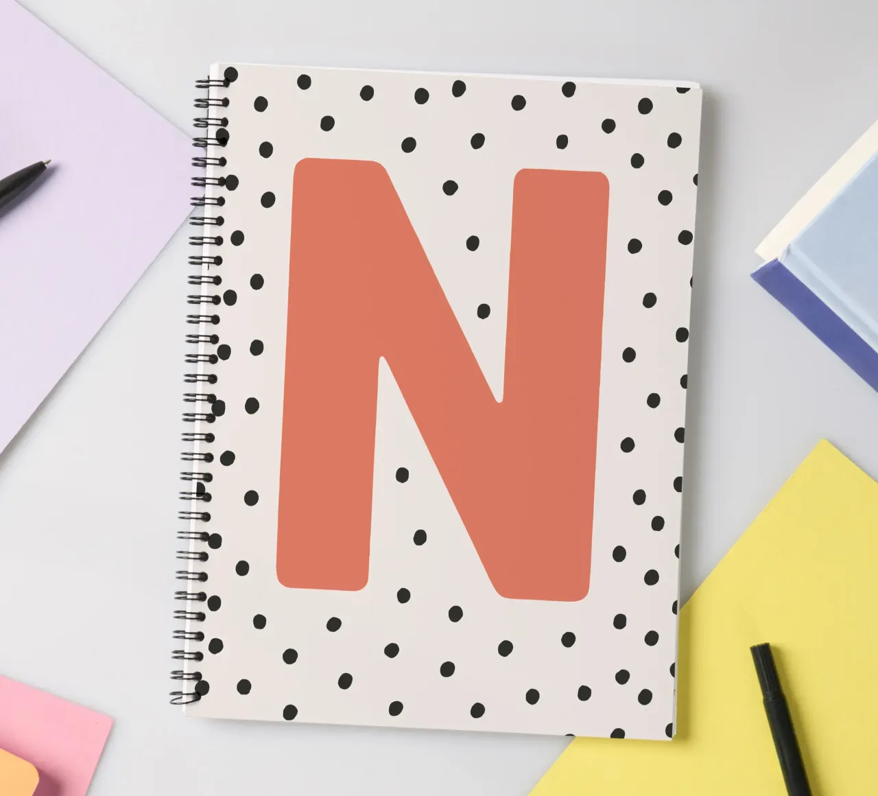 Initial N on dot pattern - Scandinavian style spiral notebook by KidzStudio